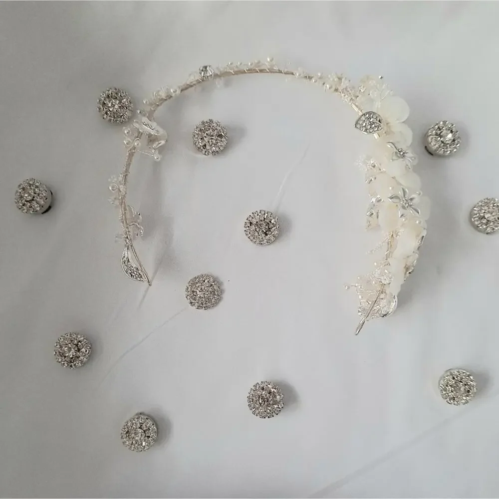 Bridal Floral Silver tone Metal Headband Rhinestone